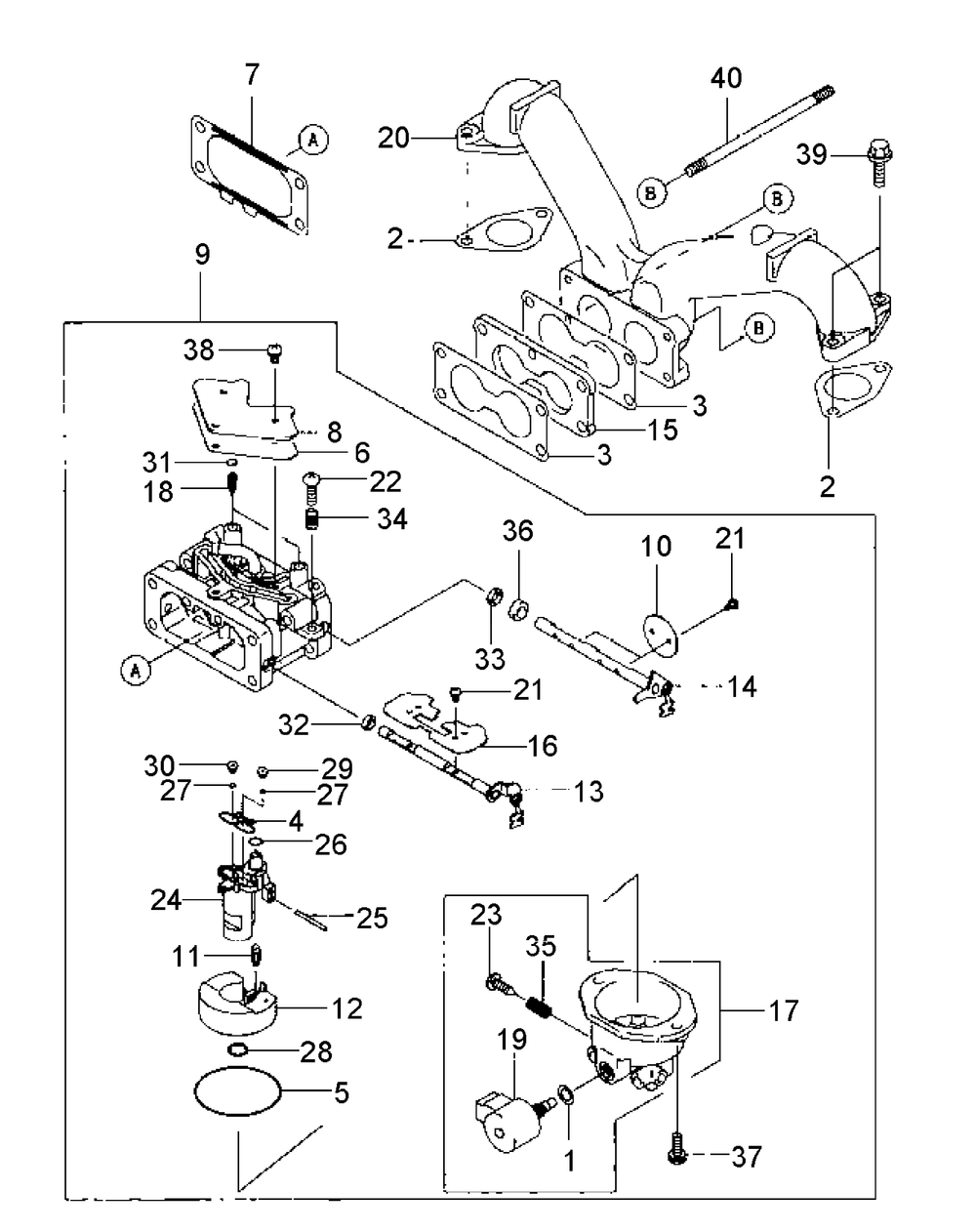 Fh601v-Bs27 Carburetor Diagram and Parts List for M48-KW 53AI8CTV750-23HP Cub Cadet Lawn Tractor